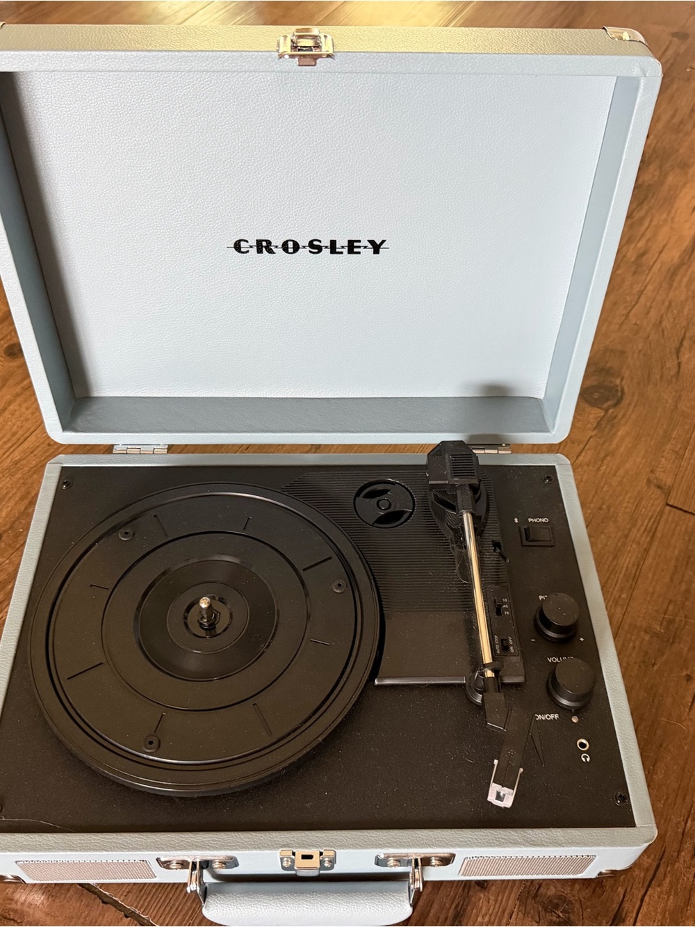 Crosley Light Blue Portable Suitcase Record Player with Black Deck